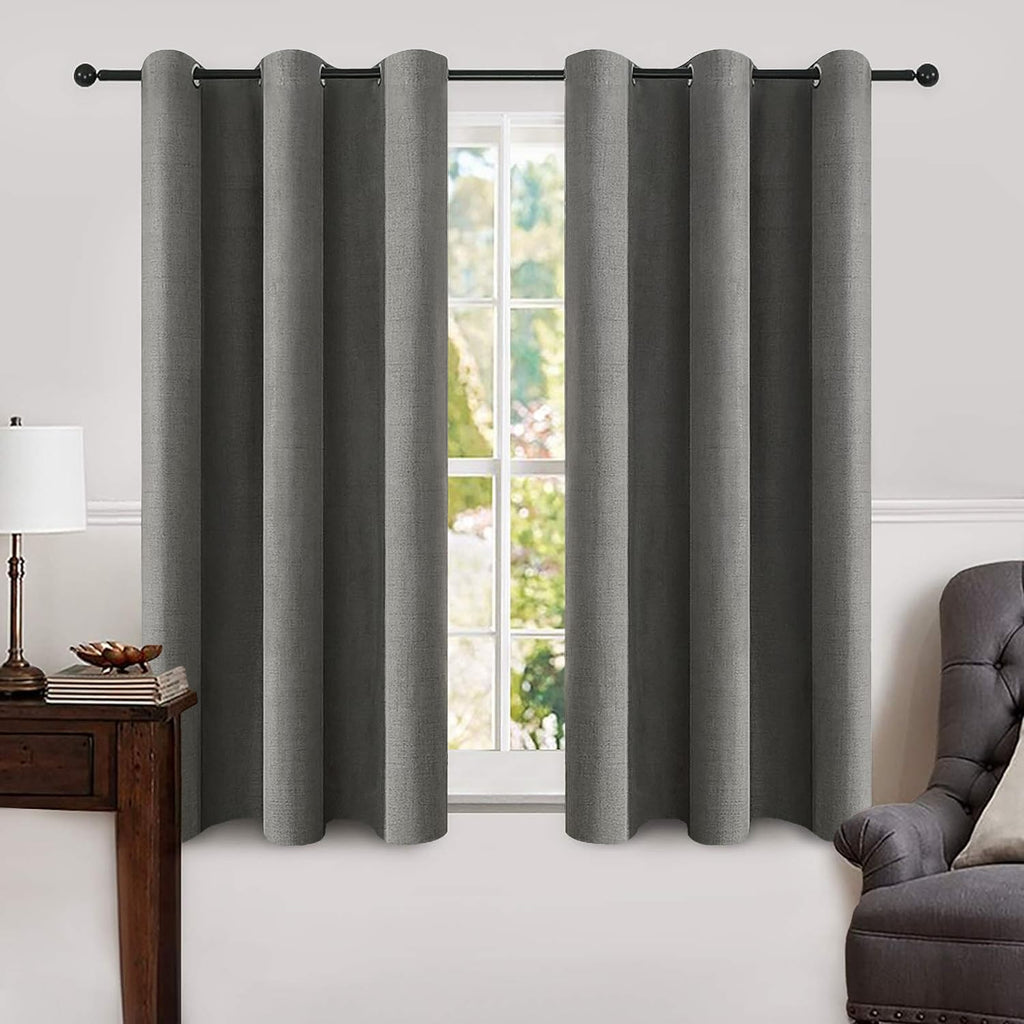 MIULEE 100% Blackout Linen Curtains for Bedroom 52x84 Inches Dusty Blue