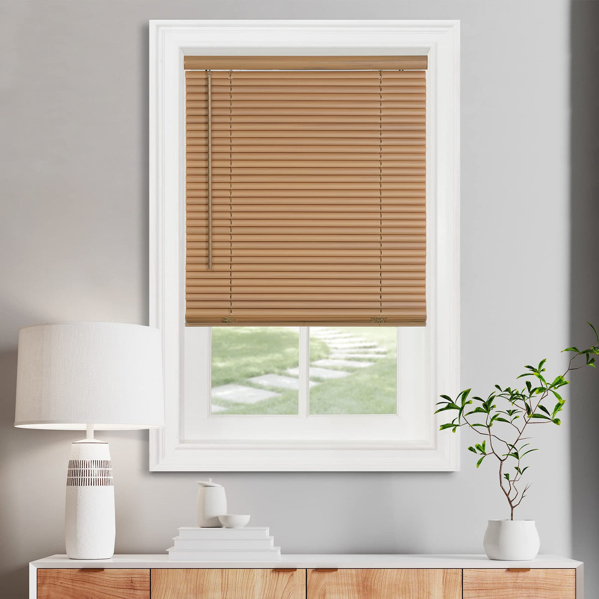 Cordless Light Filtering Mini Blind, 27 x 64 in, Pearl White
