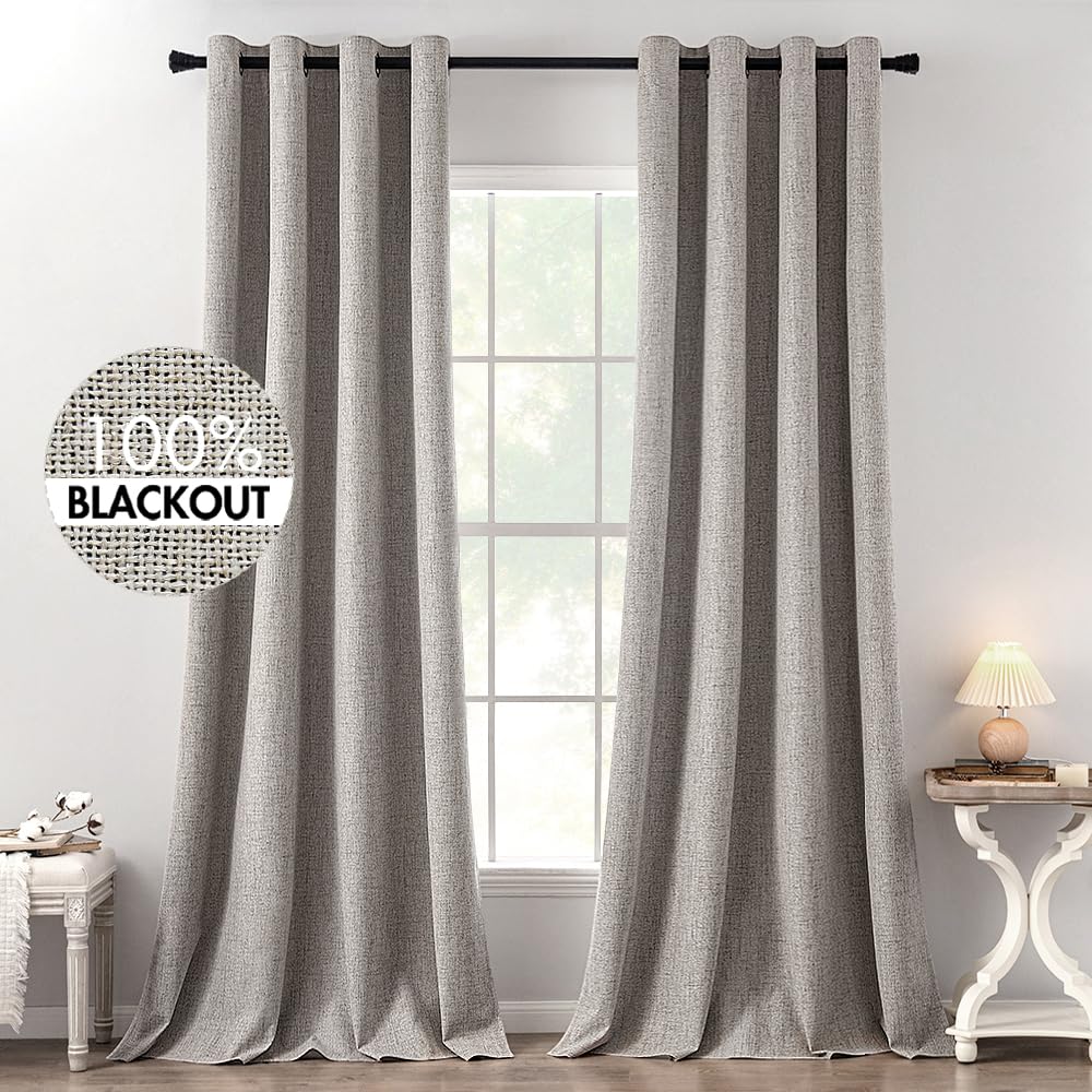 MIULEE 100% Blackout Linen Curtains for Bedroom 52x84 Inches Dusty Blue