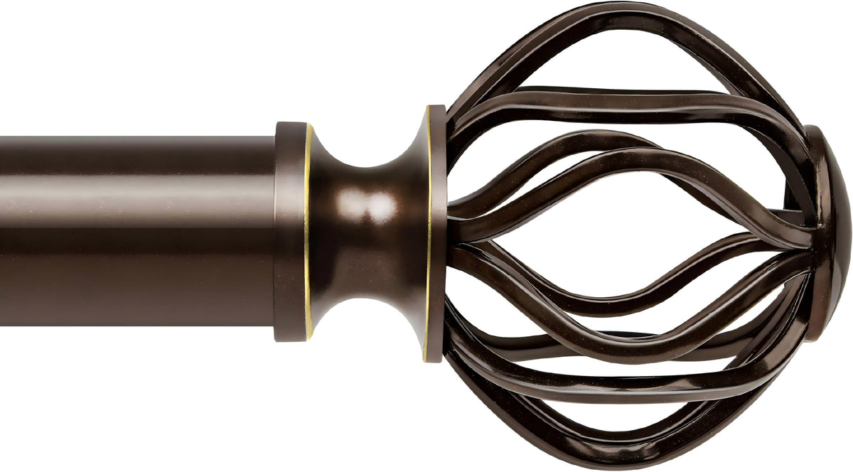 Bronze Curtain Rods for Windows 28-48 Inch (2.3-4 ft) with Decorative Cage Finials, 1 Inch Adjustable Heavy Duty Metal Window Treatment Rods for Living Room, Bedroom, Patio, Sliding Glass Door