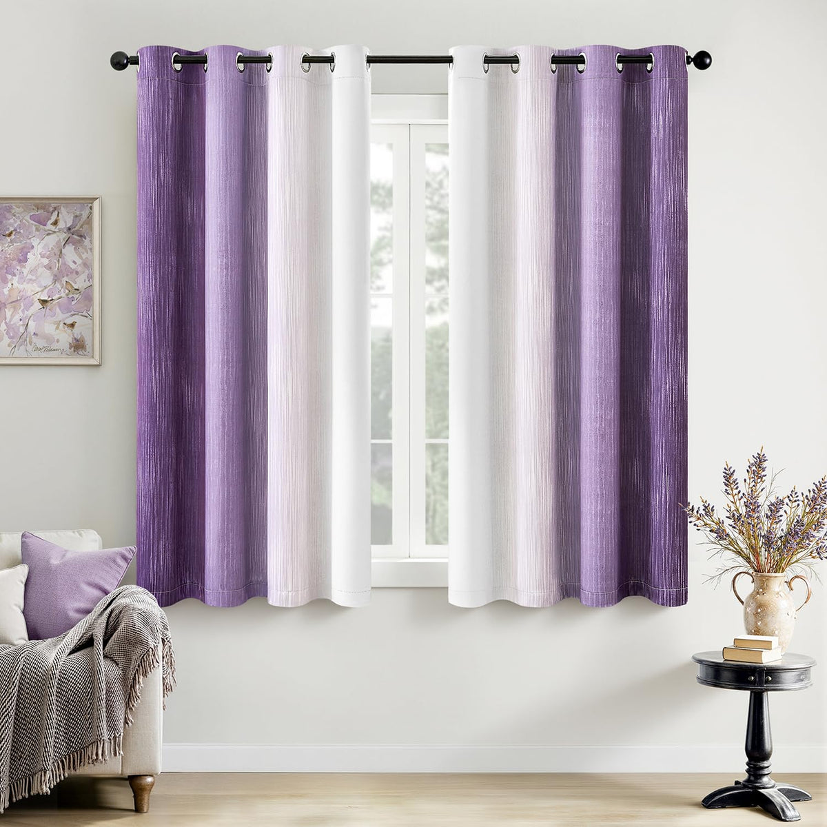 MIULEE Navy Blue and Greyish White Ombre Blackout Curtains 52Wx84L Set of 2