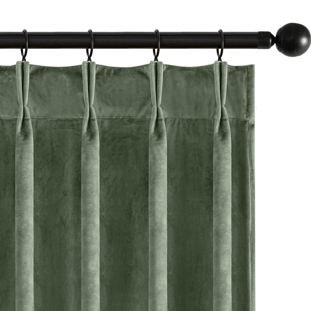 MIULEE Velvet Pinch Pleated Blackout Olive Green Curtains 40x96 Inches