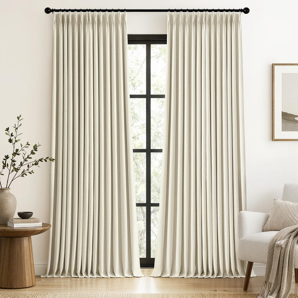 MIULEE Olive Green Pinch Pleated 100% Blackout Linen Curtains 40x108 Inches