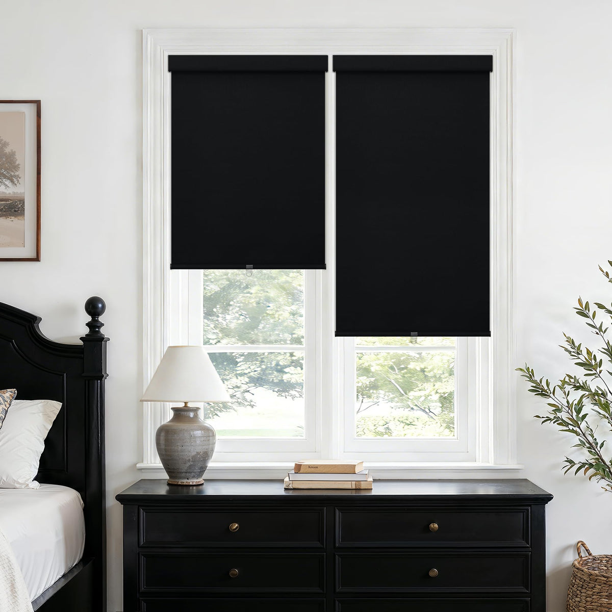 Blackout Roller Shades for Bedroom Window Cordless Free-Stop Blinds with Valance UV Protection 100% Black Out Linen Shades Blinds for Indoor Bathroom Windows Living Room Beige Oatmeal 34" W x 72" H