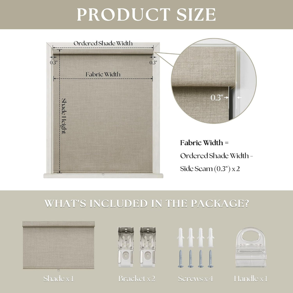 Blackout Roller Shades for Bedroom Window Cordless Free-Stop Blinds with Valance UV Protection 100% Black Out Linen Shades Blinds for Indoor Bathroom Windows Living Room Beige Oatmeal 34" W x 72" H