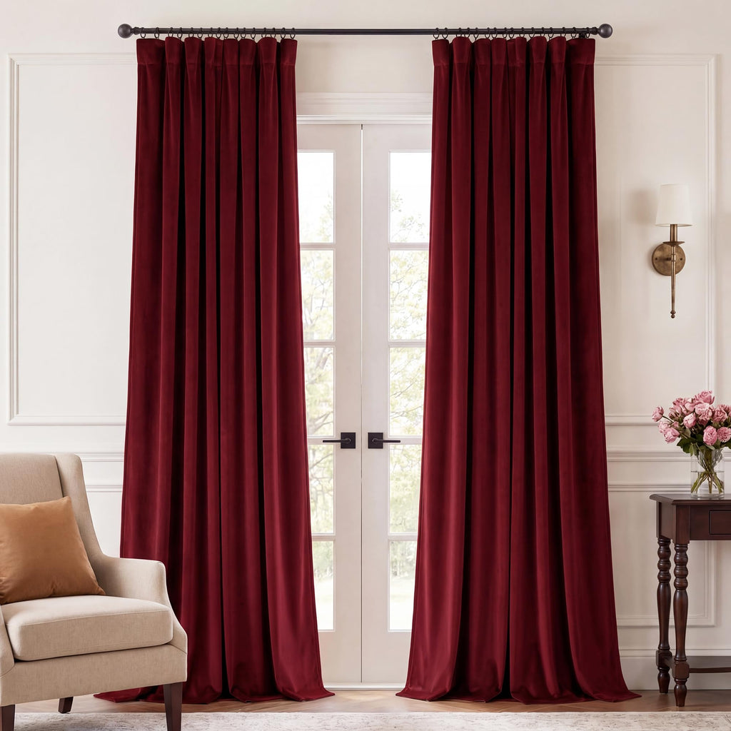 StangH Theater Red Velvet Curtains for Living Room Christmas Decor 2 Panels