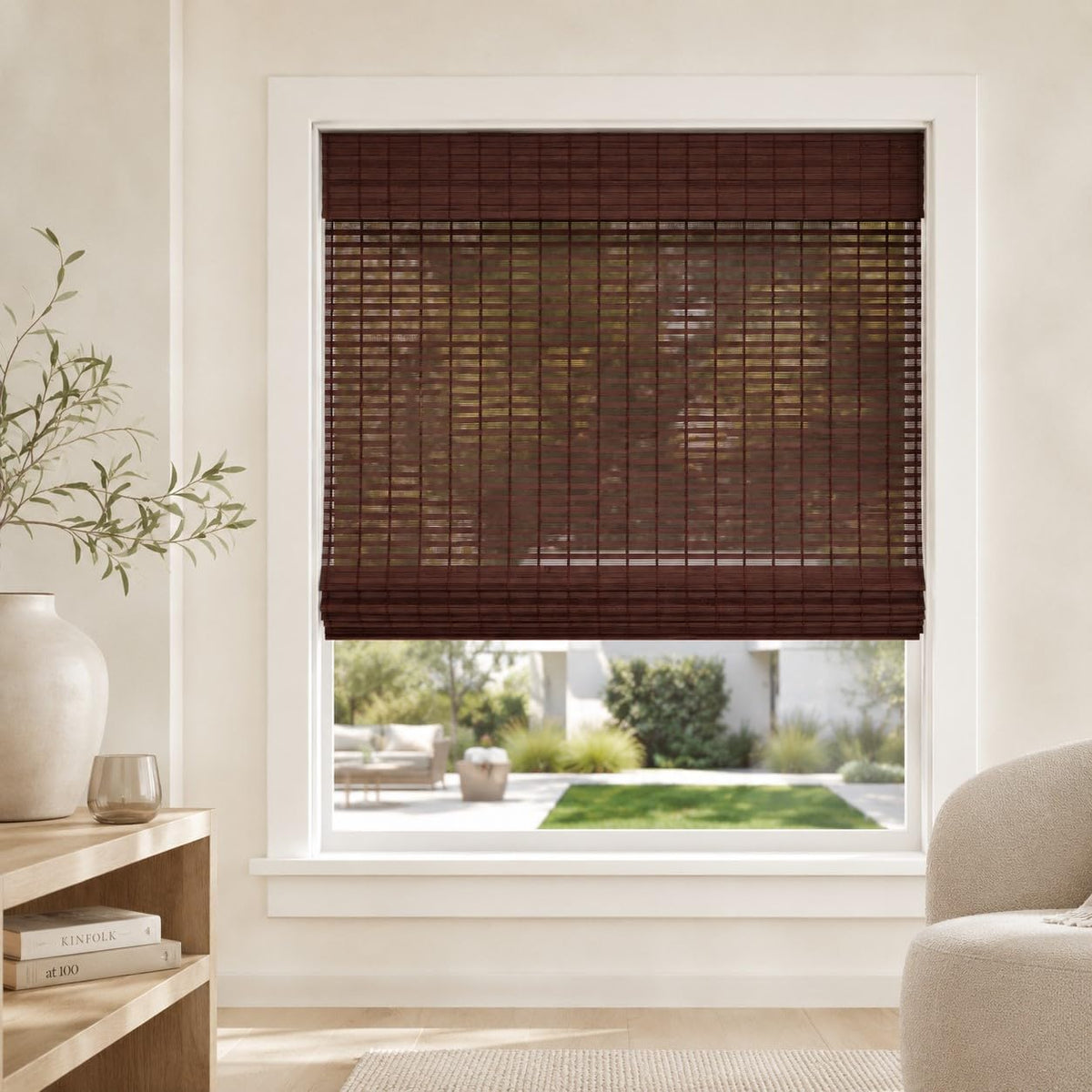 CHICOLOGY Cordless Bamboo Roman Shade, Light Filtering, Squirrel 36"x64"