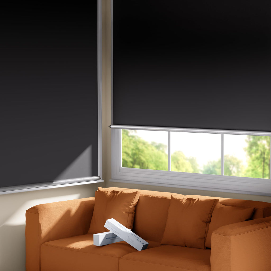 100% Blackout Roller Shades, Cordless No Tools No Drill Blinds for Indoor Windows, Thermal Insulation UV Protection, Easy Install Blackout Curtains with Rod & Buckles(24" W*84" H)