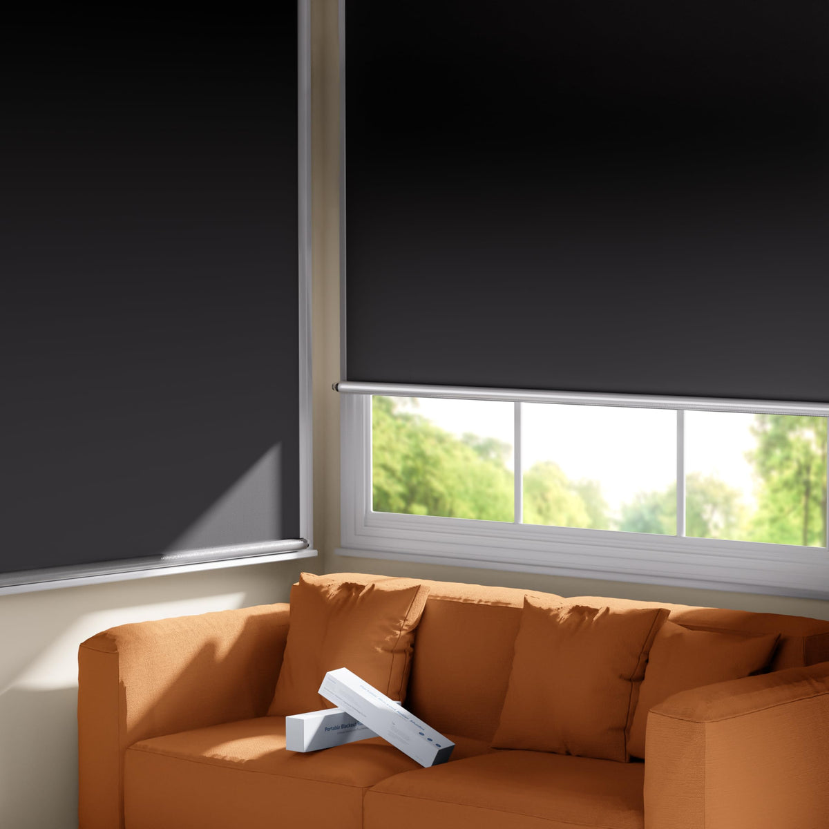 100% Blackout Roller Shades, Cordless No Tools No Drill Blinds for Indoor Windows, Thermal Insulation UV Protection, Easy Install Blackout Curtains with Rod & Buckles(24" W*84" H)