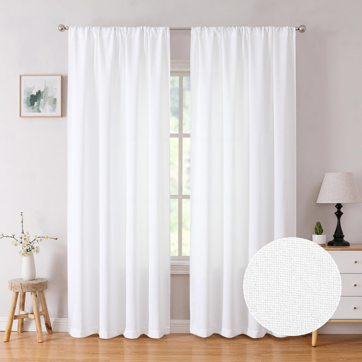 Tollpiz Linen Tier Curtains Rod Pocket Semi Sheer Short Kitchen Curtain Half Burlap Light Filtering Thick Linen Drape for Bathroom, 30 x 30 inches Long, Natural, Set of 2 Panels