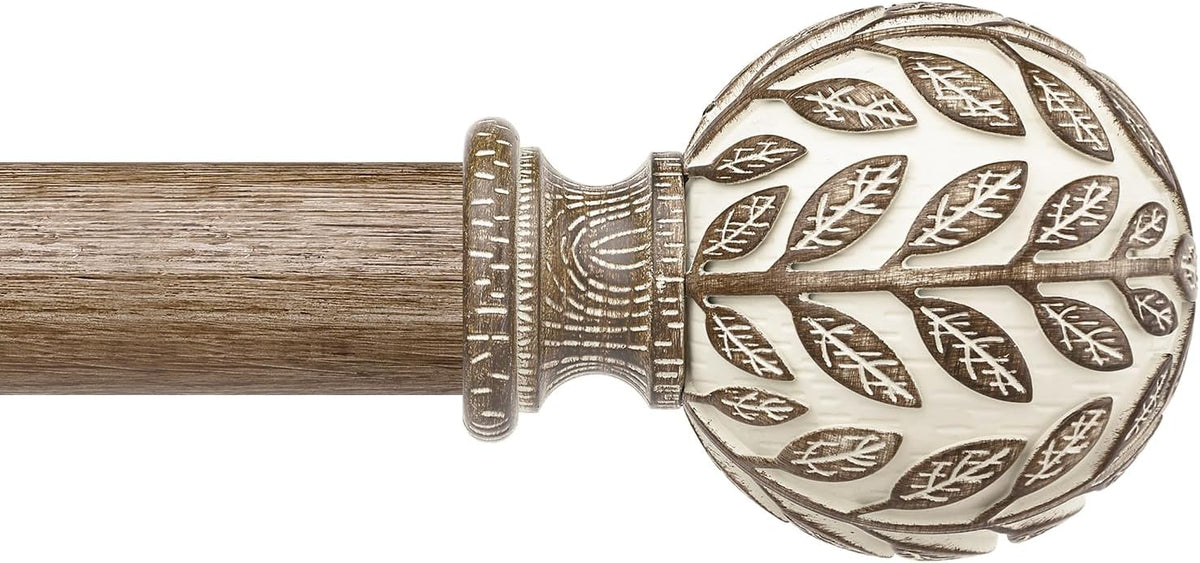 Curtain Rod 36-122 Inch, Boho Wood 1 Inch Curtain Rods for Windows