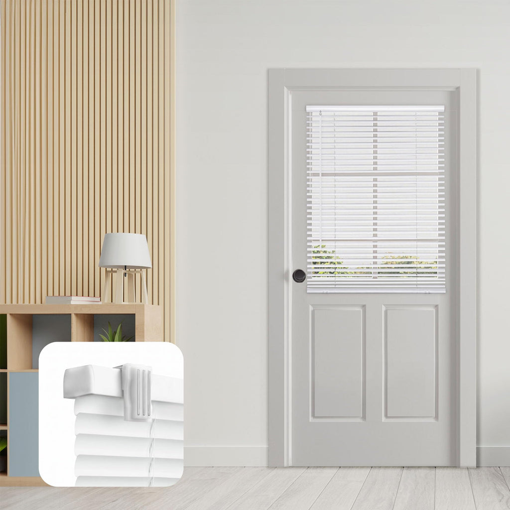DEZ FURNISHINGS Cordless No Tools 1" Magnet Mini Blinds for Metal Doors, Room Darkening, 25" W x 42" H, White