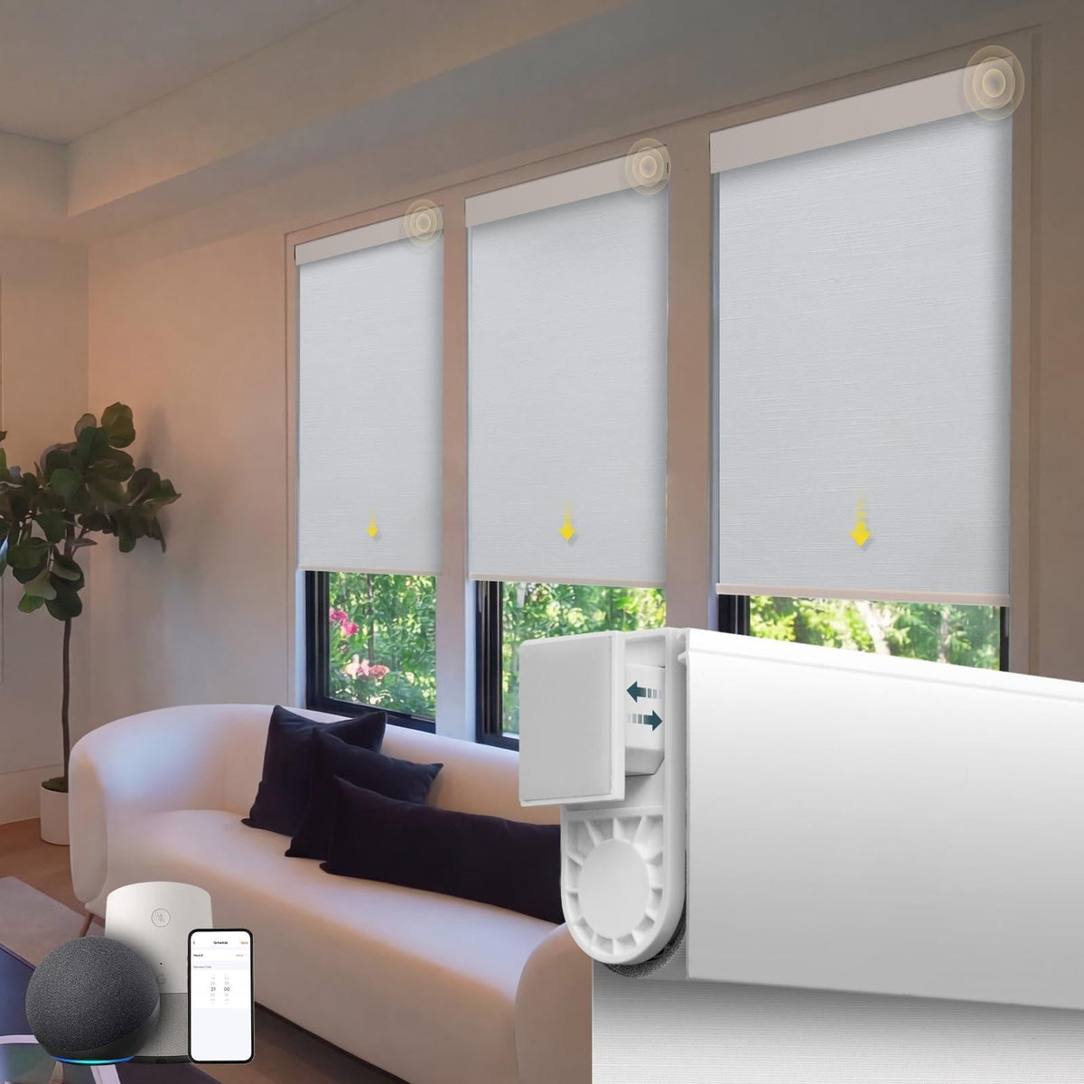 Motorized Blinds No Drill Automatic Blinds for Windows Cordless Roller Shades Electric Blinds with Remote Control Smart Blinds (White, 34.5 x 72)