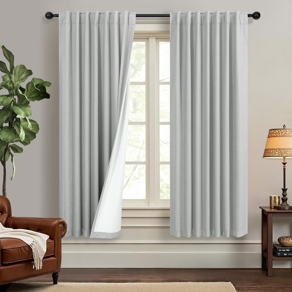 Natural Linen Back Tab Blackout Curtains & Drapes 96 Inch Long for Bedroom Livingroom Farmhouse Curtain 2 Panel Neutral Cute Black Out Room Darkening Thermal Insulated 8ft Pleated Window Curtain Cream