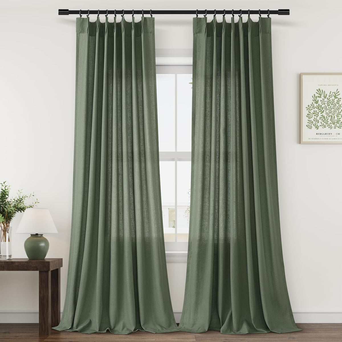 Aersas Linen Pinch Pleated Curtains 84 Inch Length 2 Panels Set for Living Room Cream Semi Sheer Window Curtain for Bedroom Boho Farmhouse Neutral Back Tab Drape Decor with Hooks, Natural Beige Ivory