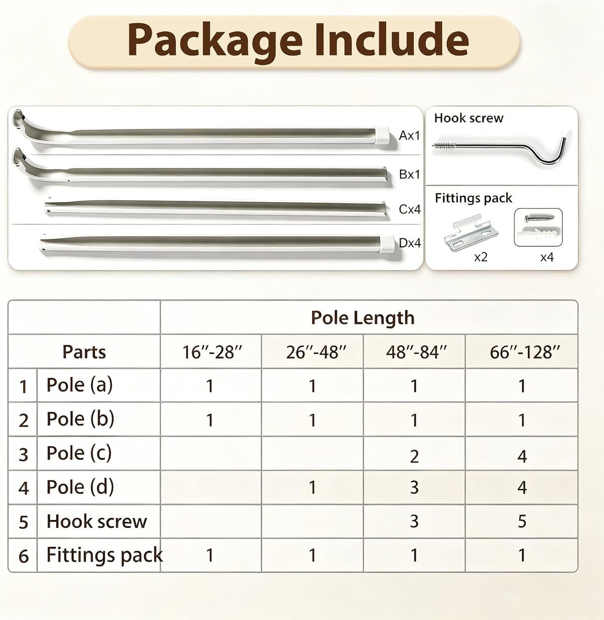 Yafa Home Fashion Heavy Duty Single Standard Adjustable Curtain Rod Hardware Included, Projection distance from the wall 2.5 inches(White, 26"-48")