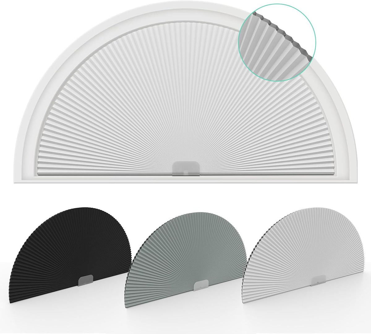 Changshade Arch Window Shades Blackout,Half Moon(Radius:36") Blackout Pleated Window Shades, Half Circle No Drill Cellular Shades for Windows, Easy Cut and Install