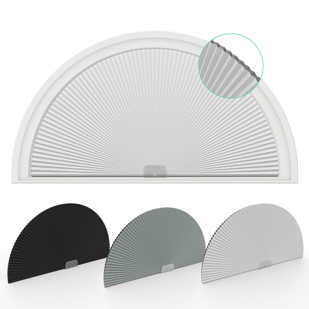 Changshade Arch Window Shades Blackout,Half Moon(Radius:36") Blackout Pleated Window Shades, Half Circle No Drill Cellular Shades for Windows, Easy Cut and Install