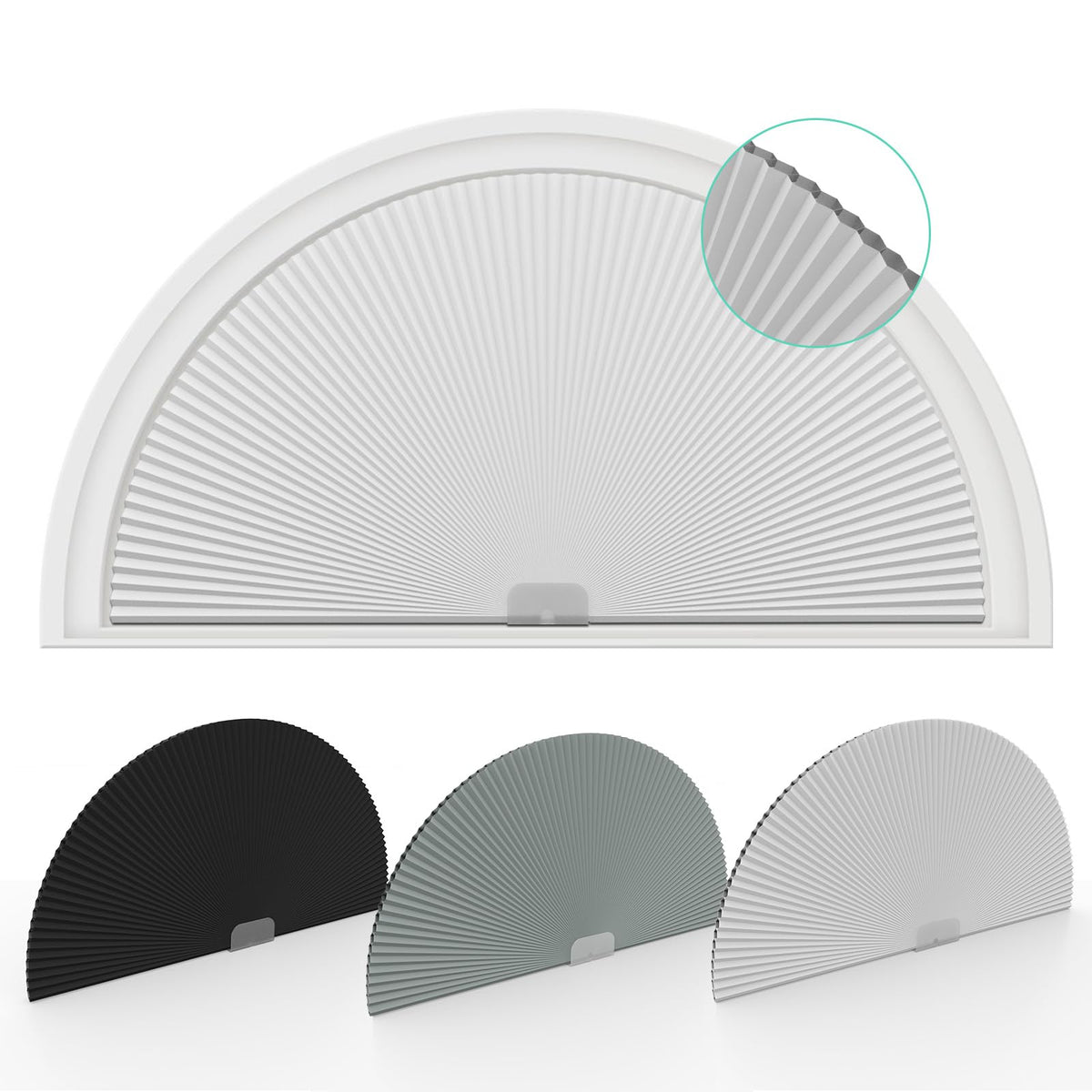 Changshade Arch Window Shades Blackout,Half Moon(Radius:36") Blackout Pleated Window Shades, Half Circle No Drill Cellular Shades for Windows, Easy Cut and Install