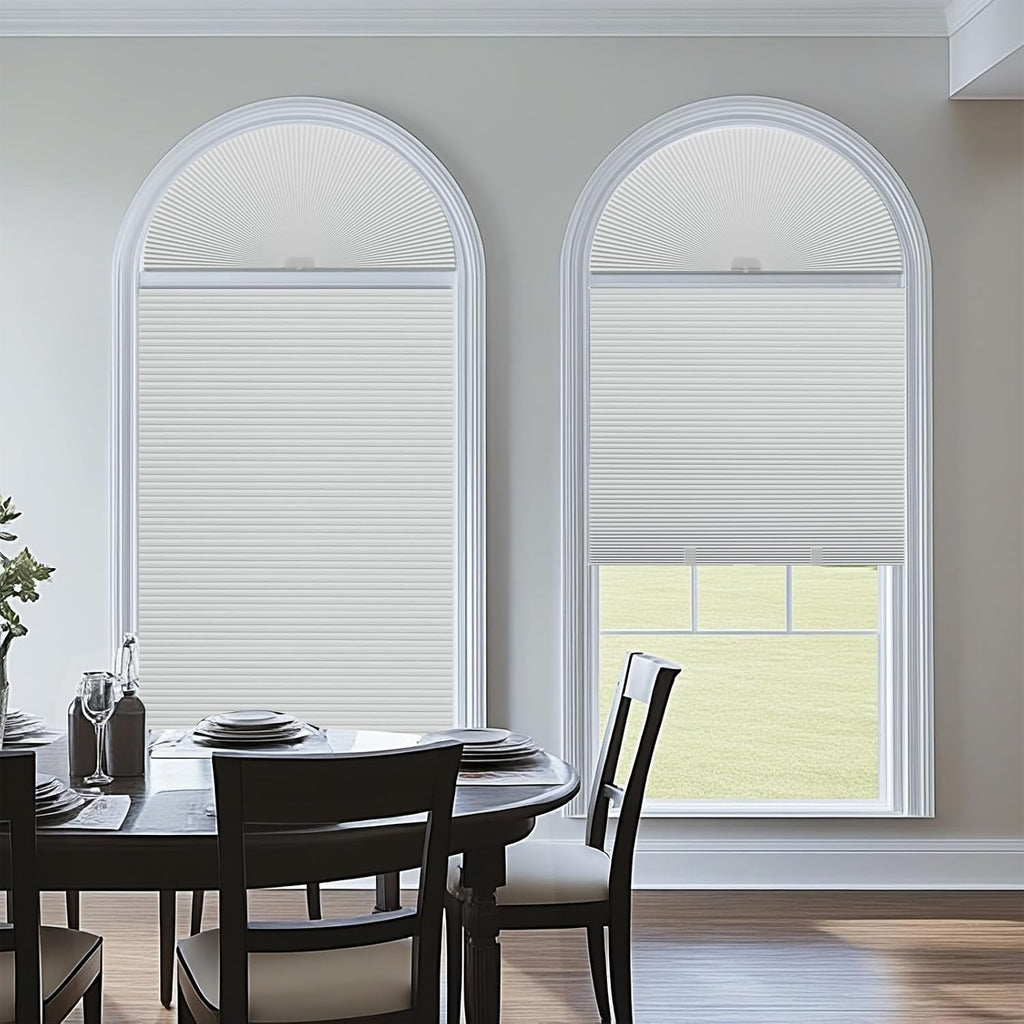 Changshade Arch Window Shades Blackout,Half Moon(Radius:36") Blackout Pleated Window Shades, Half Circle No Drill Cellular Shades for Windows, Easy Cut and Install