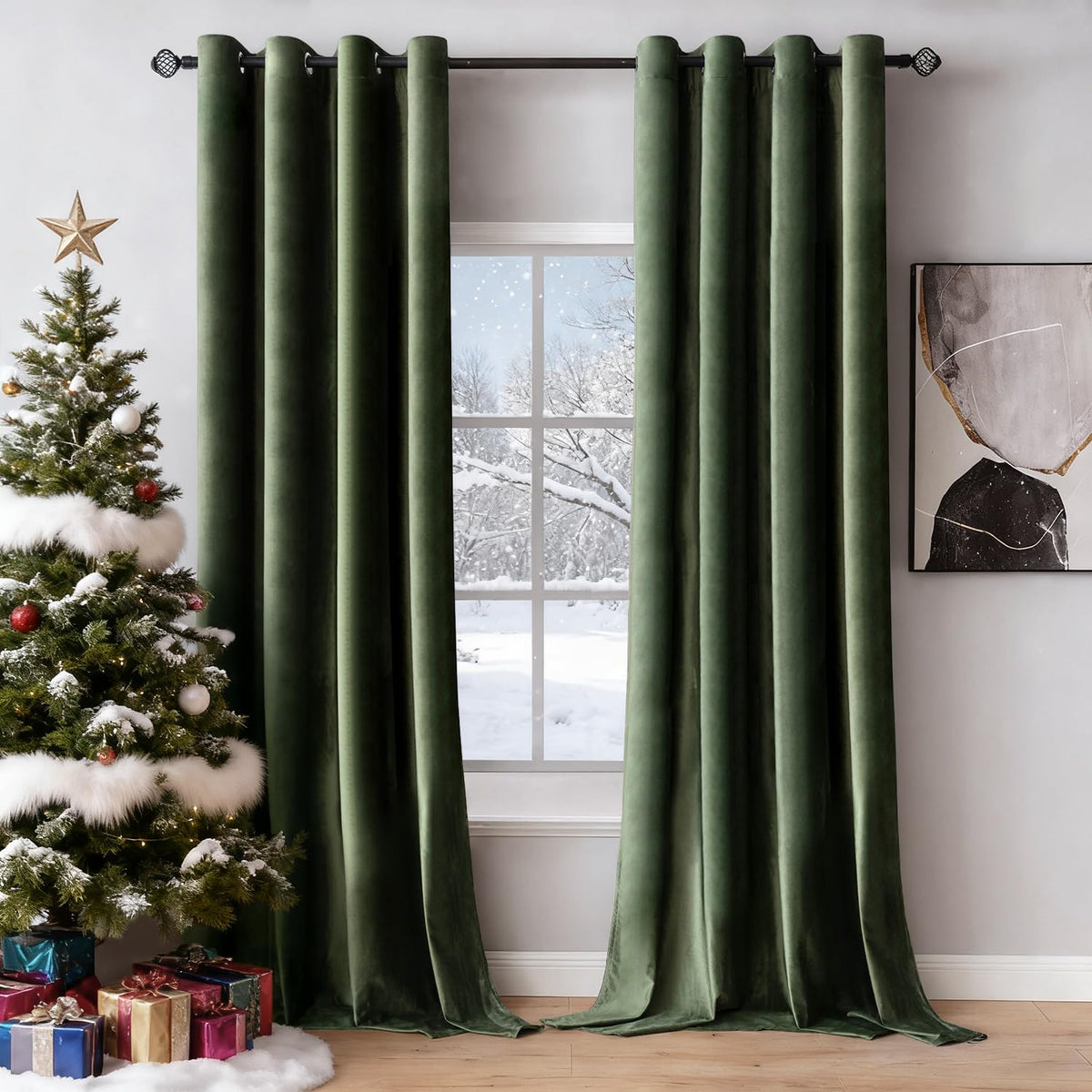 MIULEE Velvet Blackout Curtains Olive Green 52 x 96 Inch Length 2 Panels