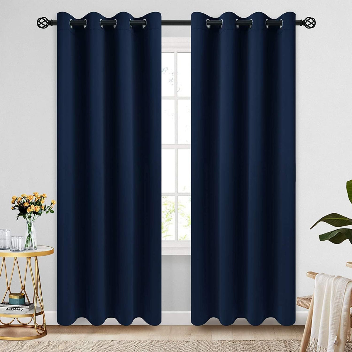 COSVIYA Grommet Blackout Room Darkening Navy Blue Curtains 84 inch Length