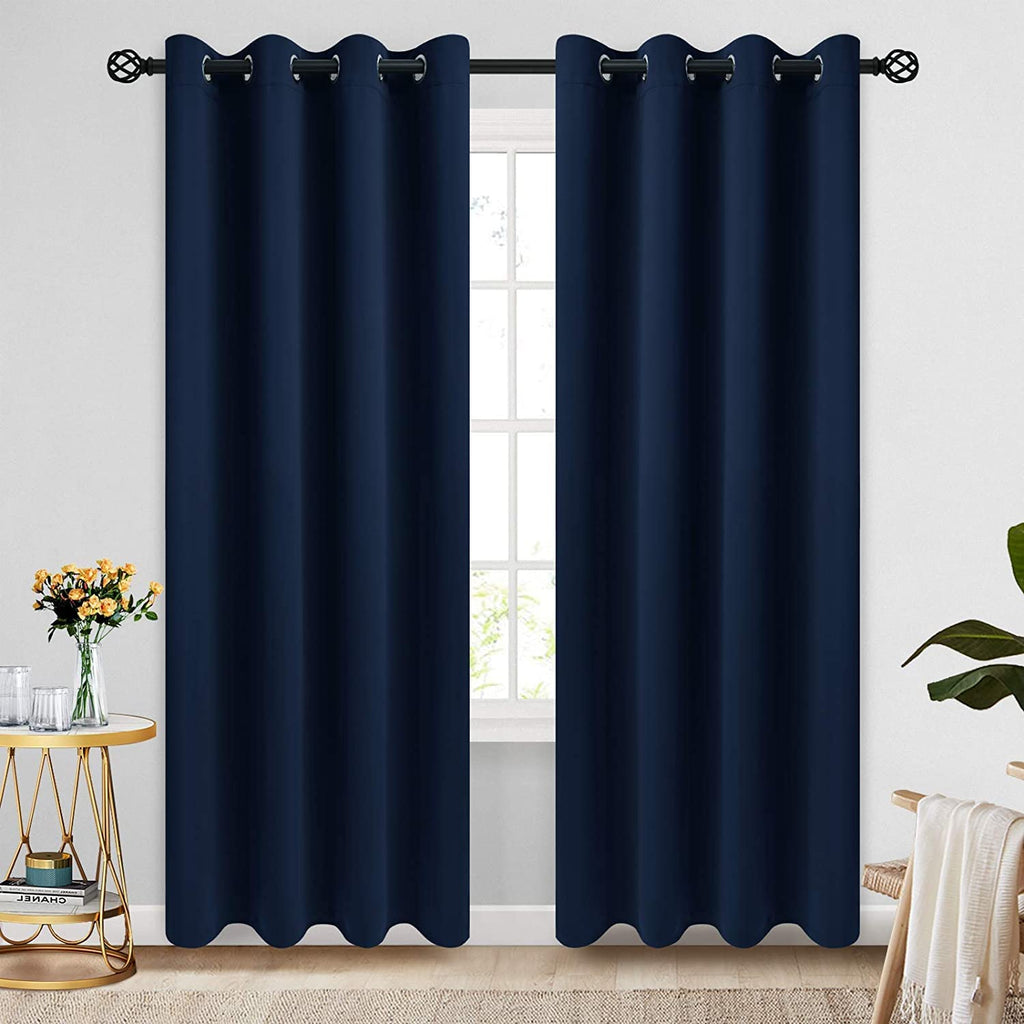 COSVIYA Grommet Blackout Room Darkening Navy Blue Curtains 84 inch Length