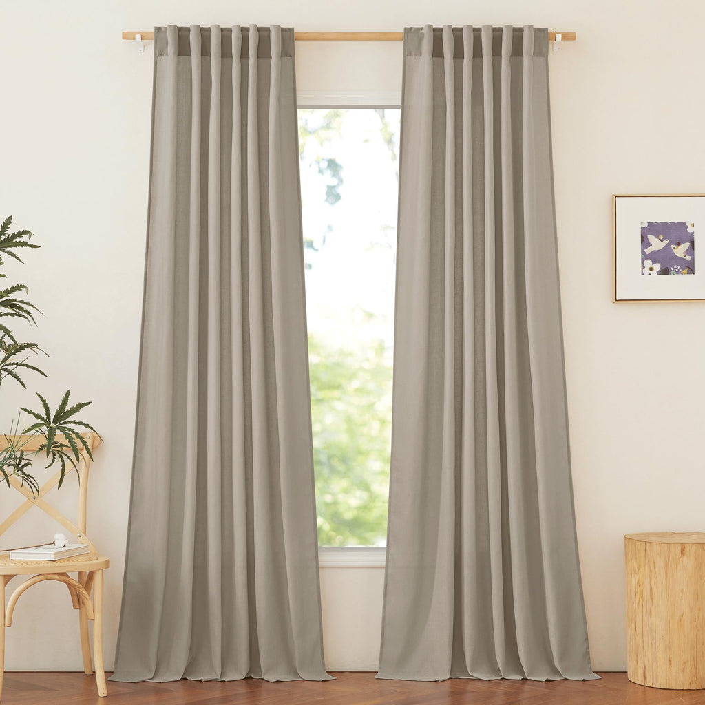 NICETOWN Flax Sheer Linen Curtains for Living Room 95 inch Long 2 Panels, Rod Pocket & Back Tab Semi Sheer Drapes Privacy Added with Light Filtering for Bedroom/Living Room, Natural, W55 x L95