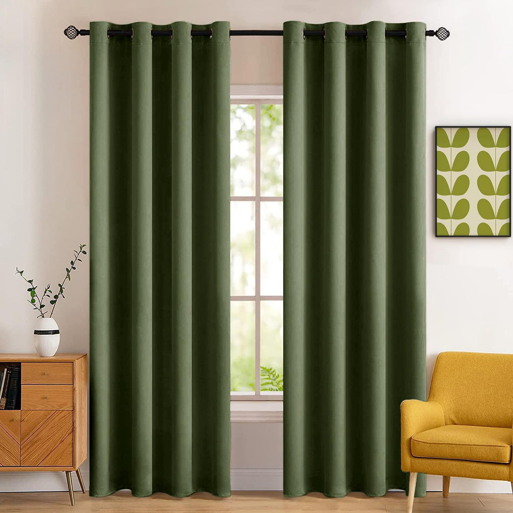 MIULEE Olive Blackout Bedroom Curtains Drapes 84 Inch Long 52"x84"