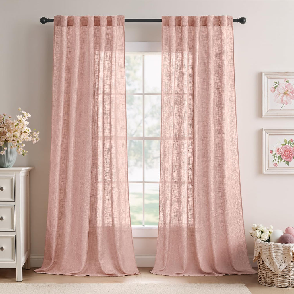 MIULEE Natural White Linen Curtains 52x96 Inch Long 2 Panels for Bedroom