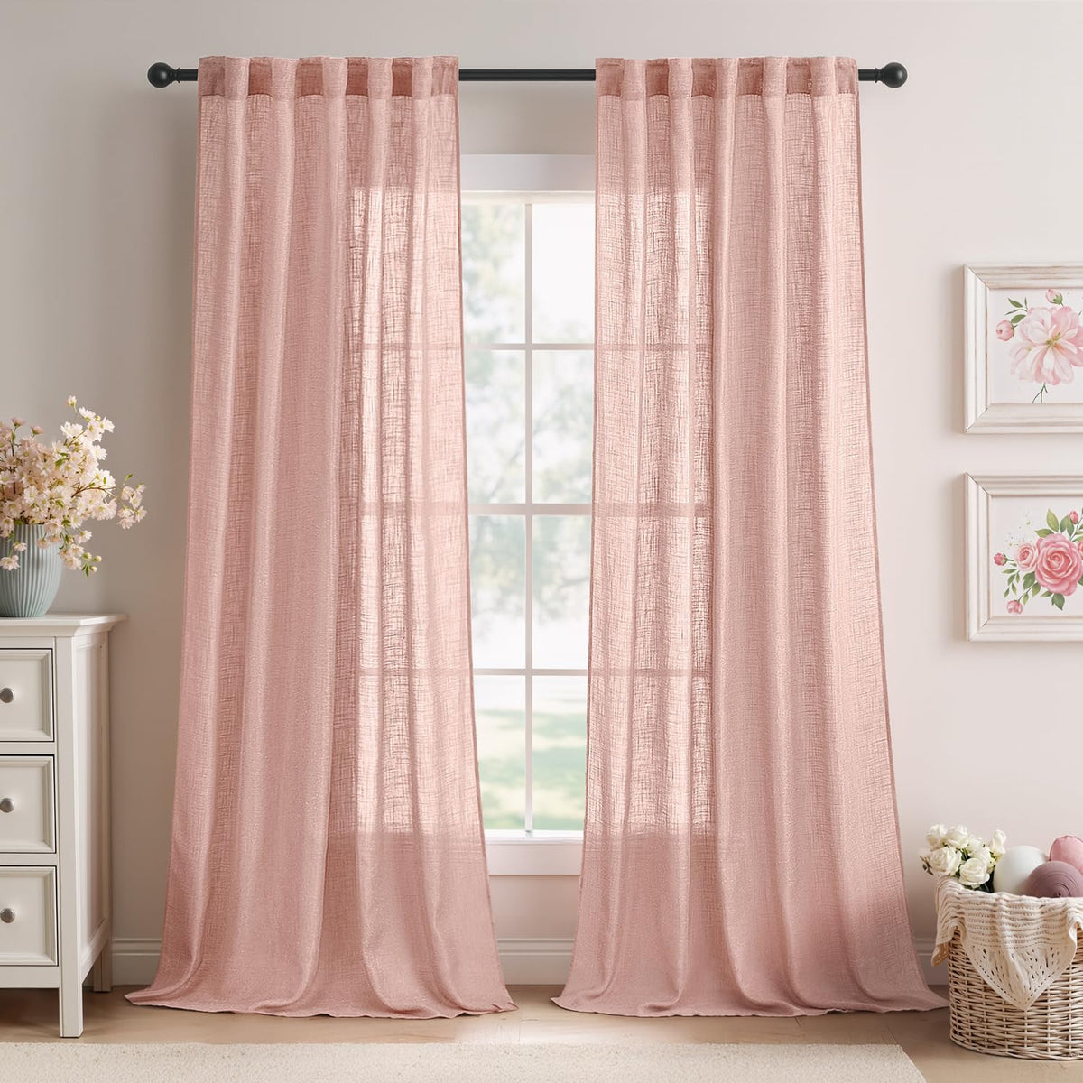 MIULEE Natural White Linen Curtains 52x96 Inch Long 2 Panels for Bedroom