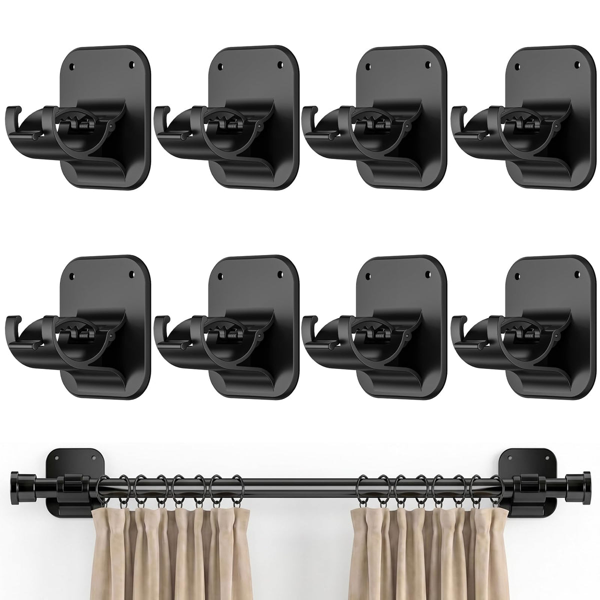 JHCJHC No Drill Curtain Rod Brackets-20LB,4 Pcs Adhesive Curtain Rod Holder