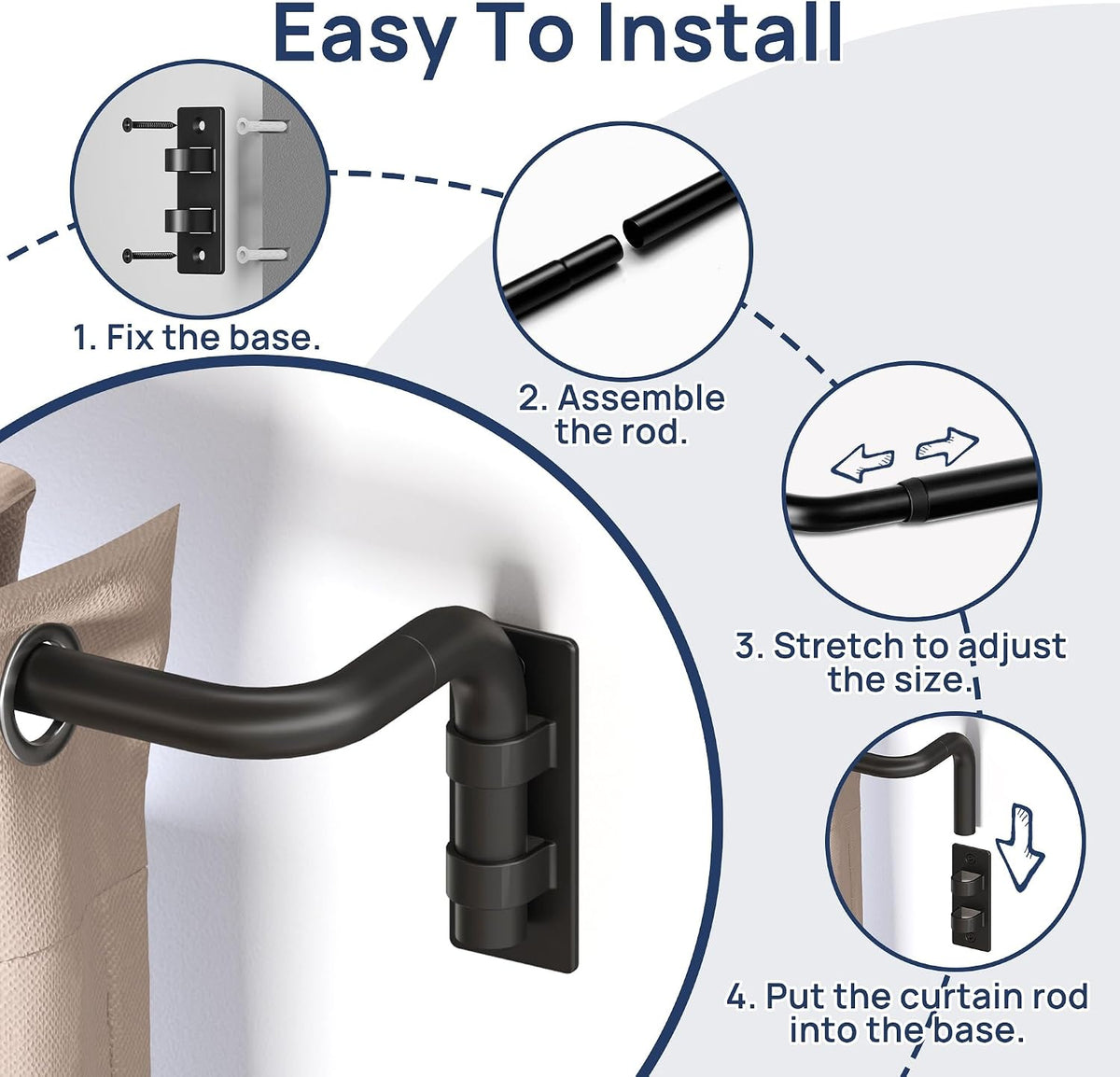 ENJOYBASICS 30-86" Wrap Around Curtain Rod, Quick Curtain Change, Black