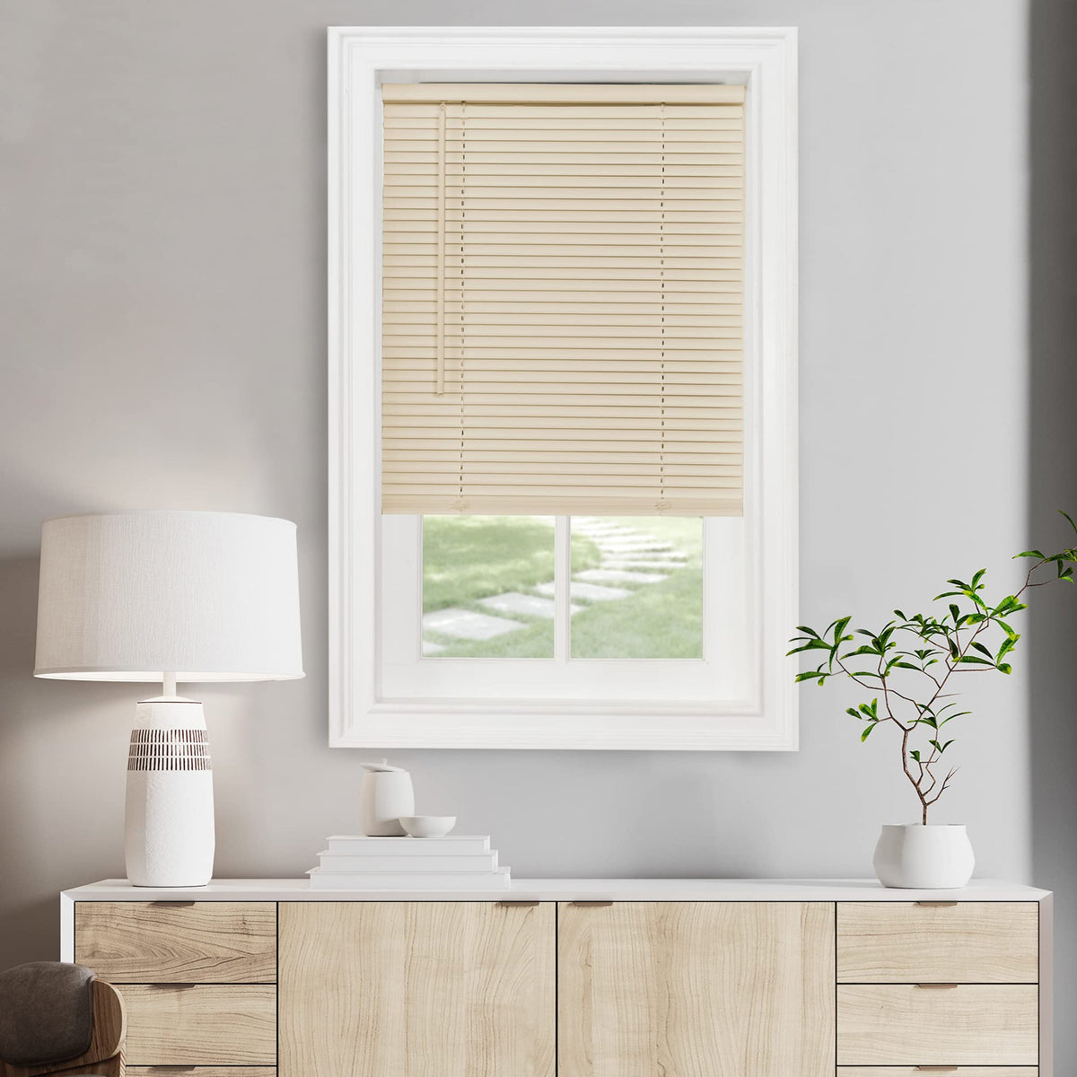 Cordless Light Filtering Mini Blinds for Indoor, 29 x 64 in, Pearl White