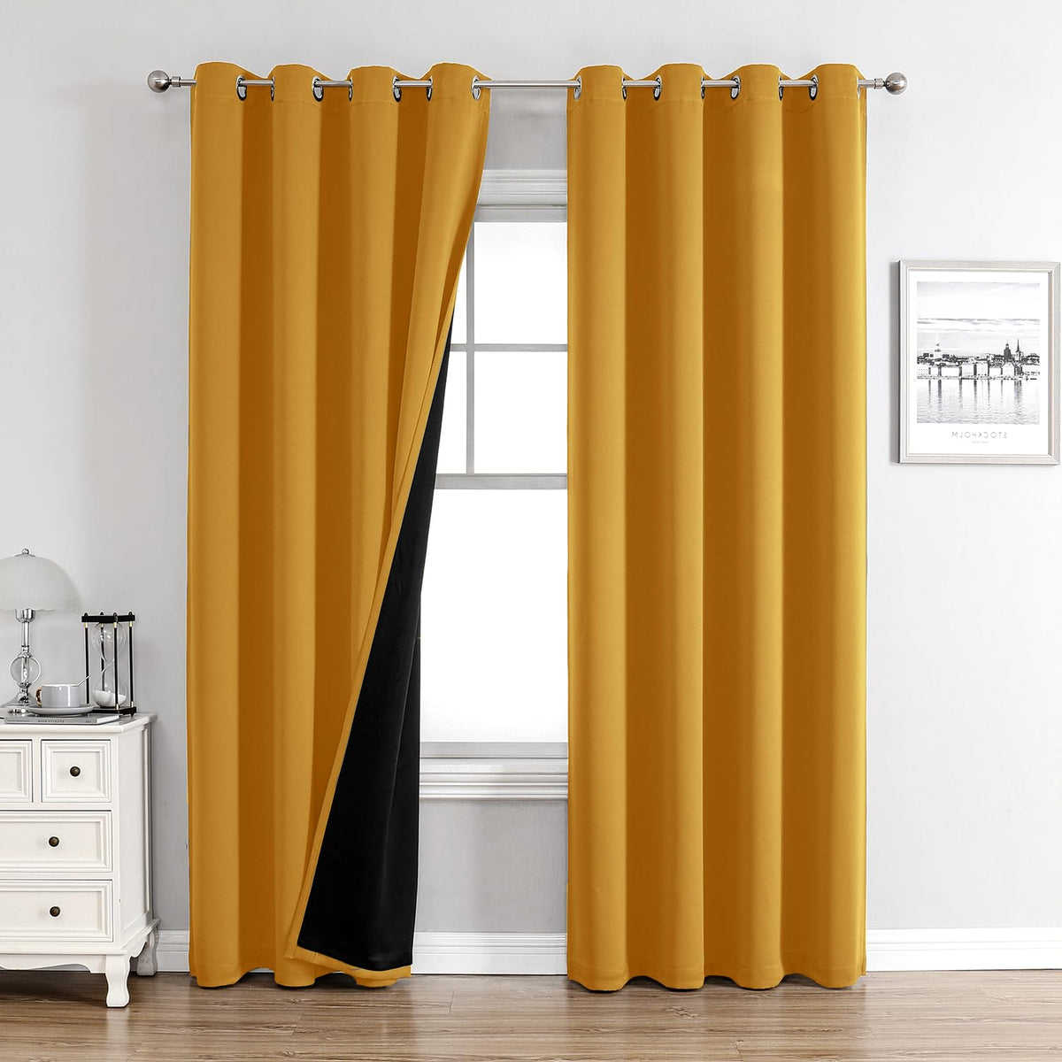 ChrisDowa 100% Blackout Curtains for Bedroom 63 Inches Long 2 Panels Set