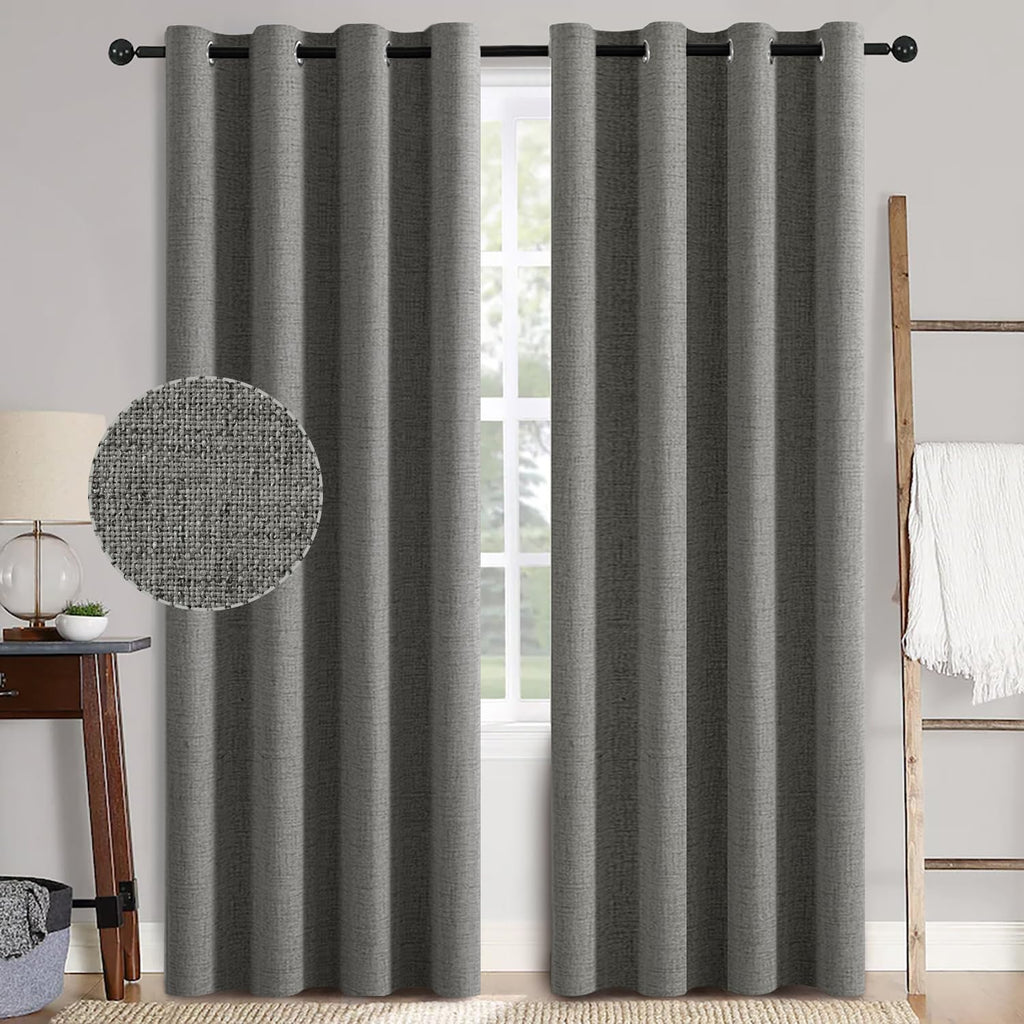 MIULEE 100% Blackout Linen Curtains for Bedroom 52x84 Inches Dusty Blue