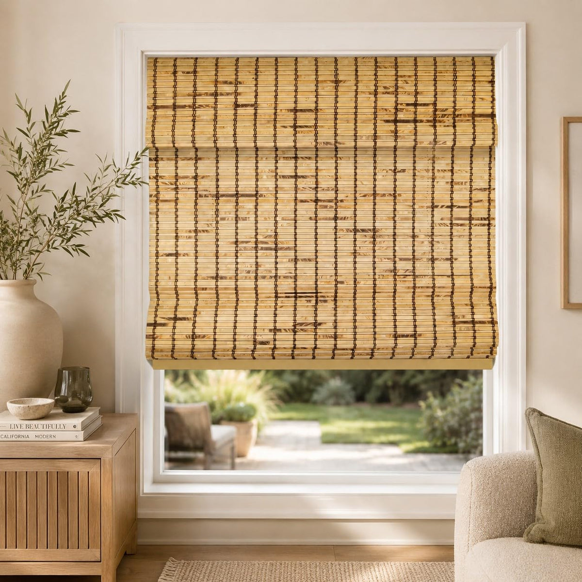 CHICOLOGY Cordless Bamboo Roman Shade, Light Filtering, Squirrel 36"x64"