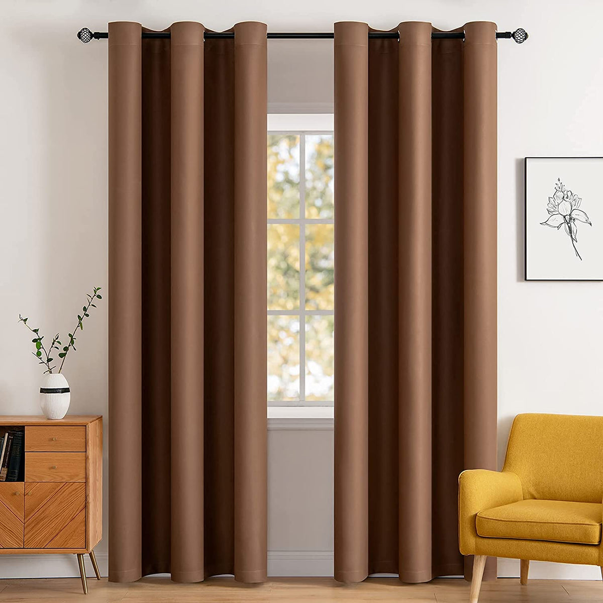 MIULEE Olive Blackout Bedroom Curtains Drapes 84 Inch Long 52"x84"