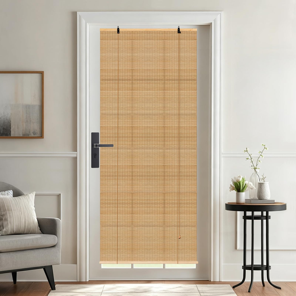 Bamboo Roman Shades Blinds for Windows - Natural Light Filtering Privacy Shades, Handwoven Indoor Window Coverings Easy to Install 24W x 72L