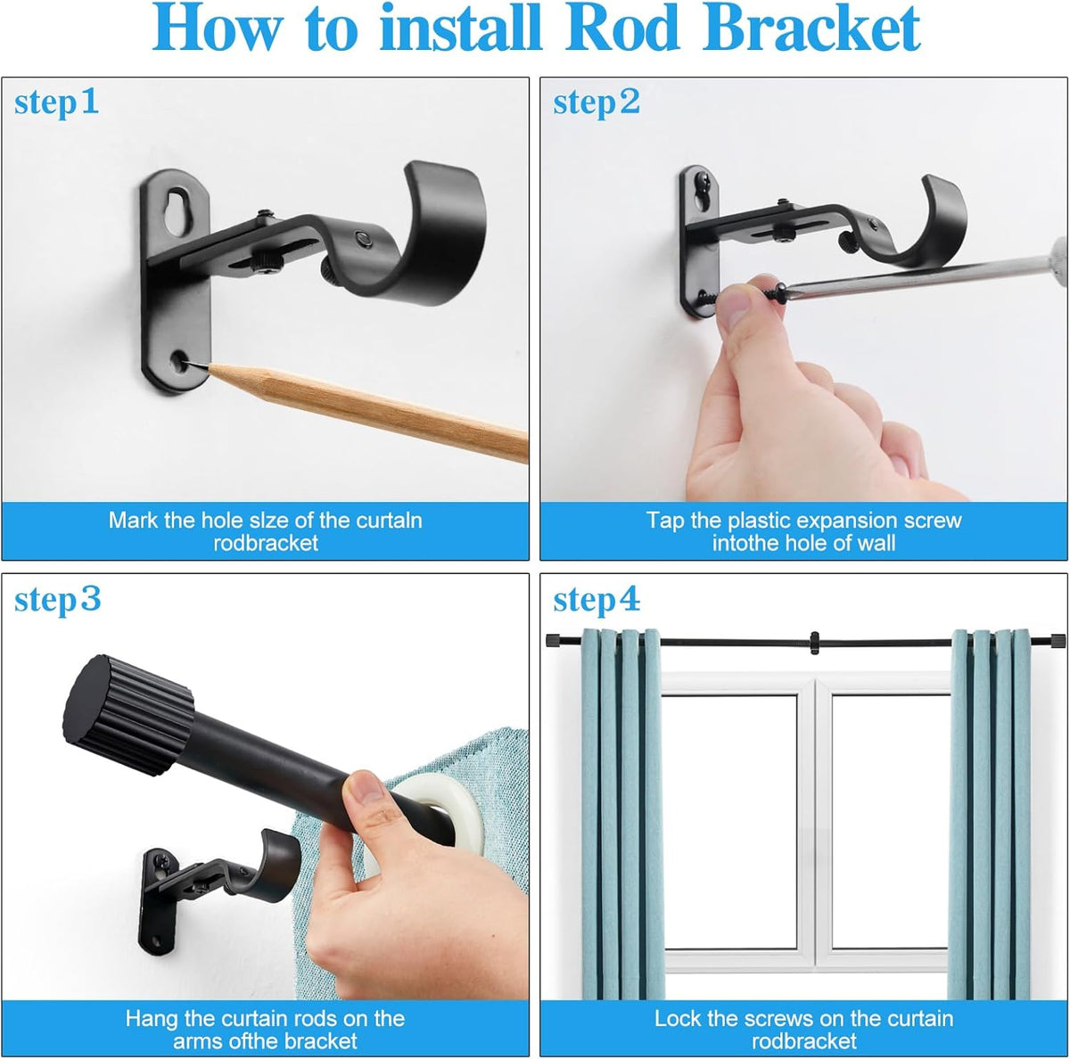 Curtain Rods 16-76", 1 Inch Adjustable Black Curtain Rod, 1 Pack