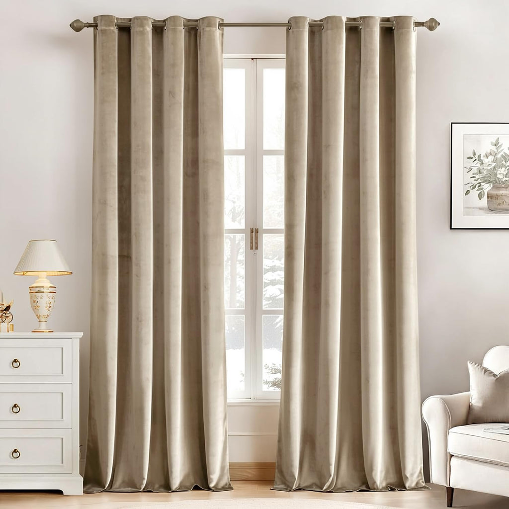 MIULEE Velvet Blackout Curtains Olive Green 52 x 96 Inch Length 2 Panels