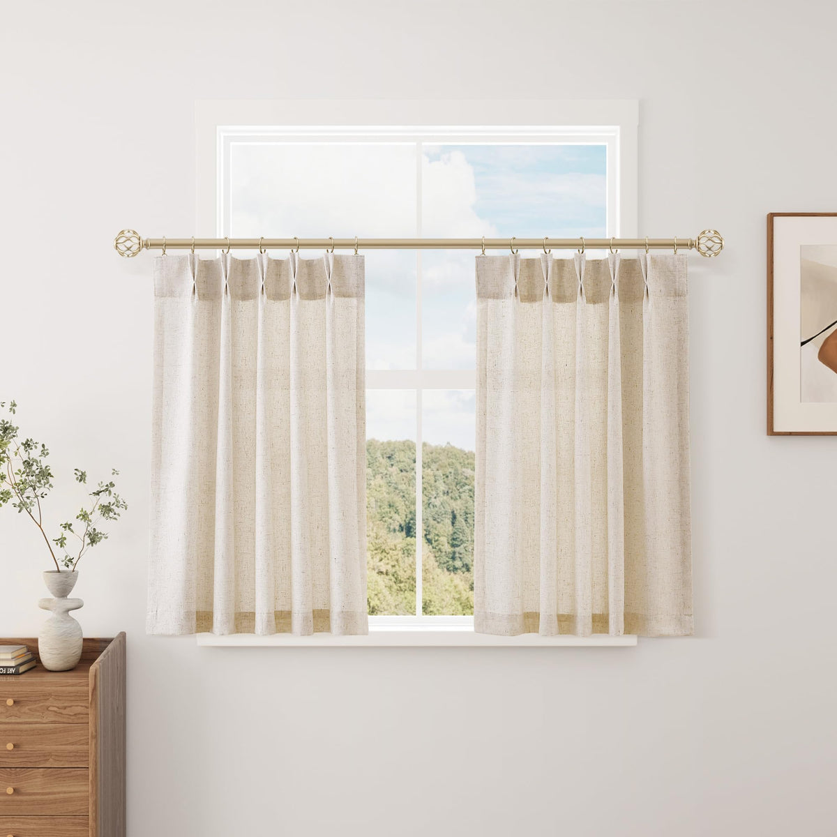 Aersas Linen Pinch Pleated Curtains 84 Inch Length 2 Panels Set for Living Room Cream Semi Sheer Window Curtain for Bedroom Boho Farmhouse Neutral Back Tab Drape Decor with Hooks, Natural Beige Ivory