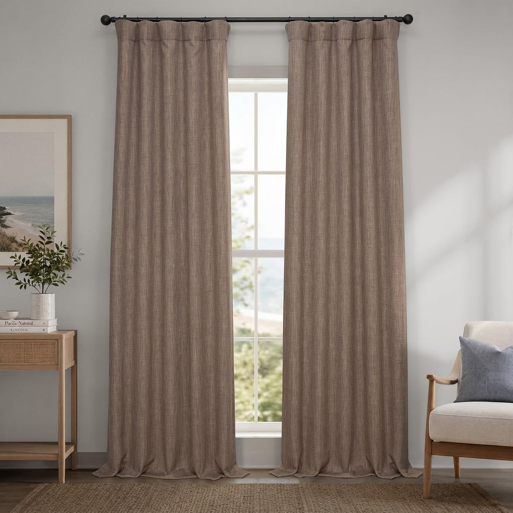 Faux Linen Curtains for Living Room (1 Panel) - 50W X 108L, Birch Taupe
