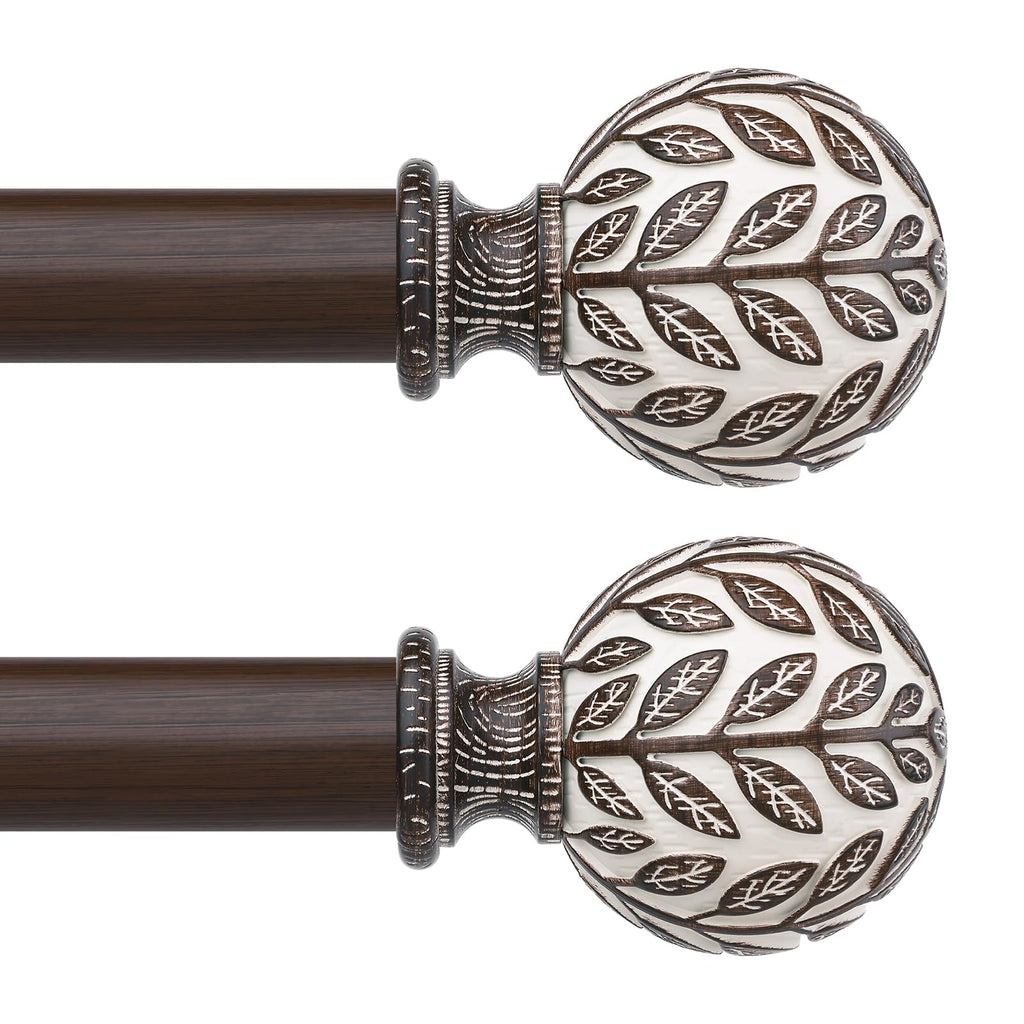 Curtain Rod 36-122 Inch, Boho Wood 1 Inch Curtain Rods for Windows