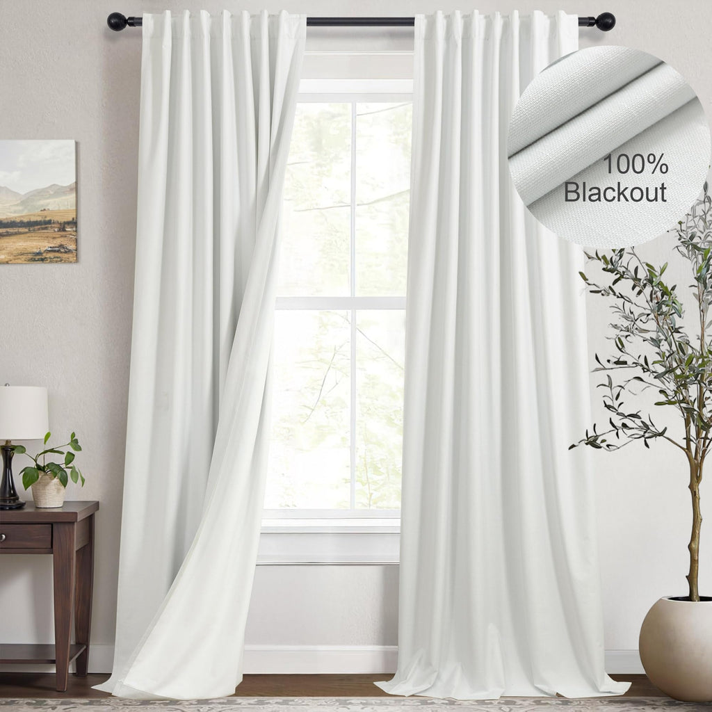 Natural Linen Back Tab Blackout Curtains & Drapes 96 Inch Long for Bedroom Livingroom Farmhouse Curtain 2 Panel Neutral Cute Black Out Room Darkening Thermal Insulated 8ft Pleated Window Curtain Cream