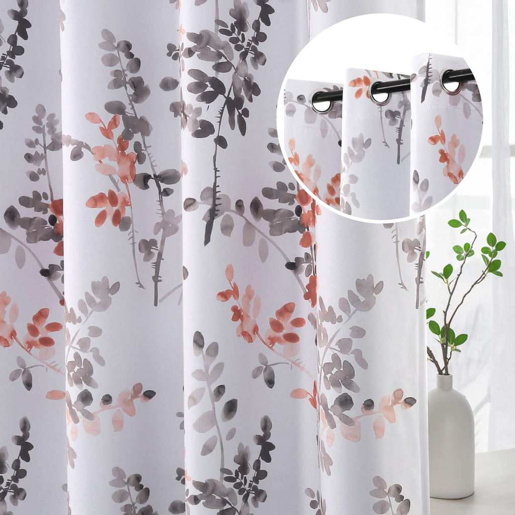 H.VERSAILTEX Blackout Floral Curtains 84”L for Living Room, Bluestone/Taupe