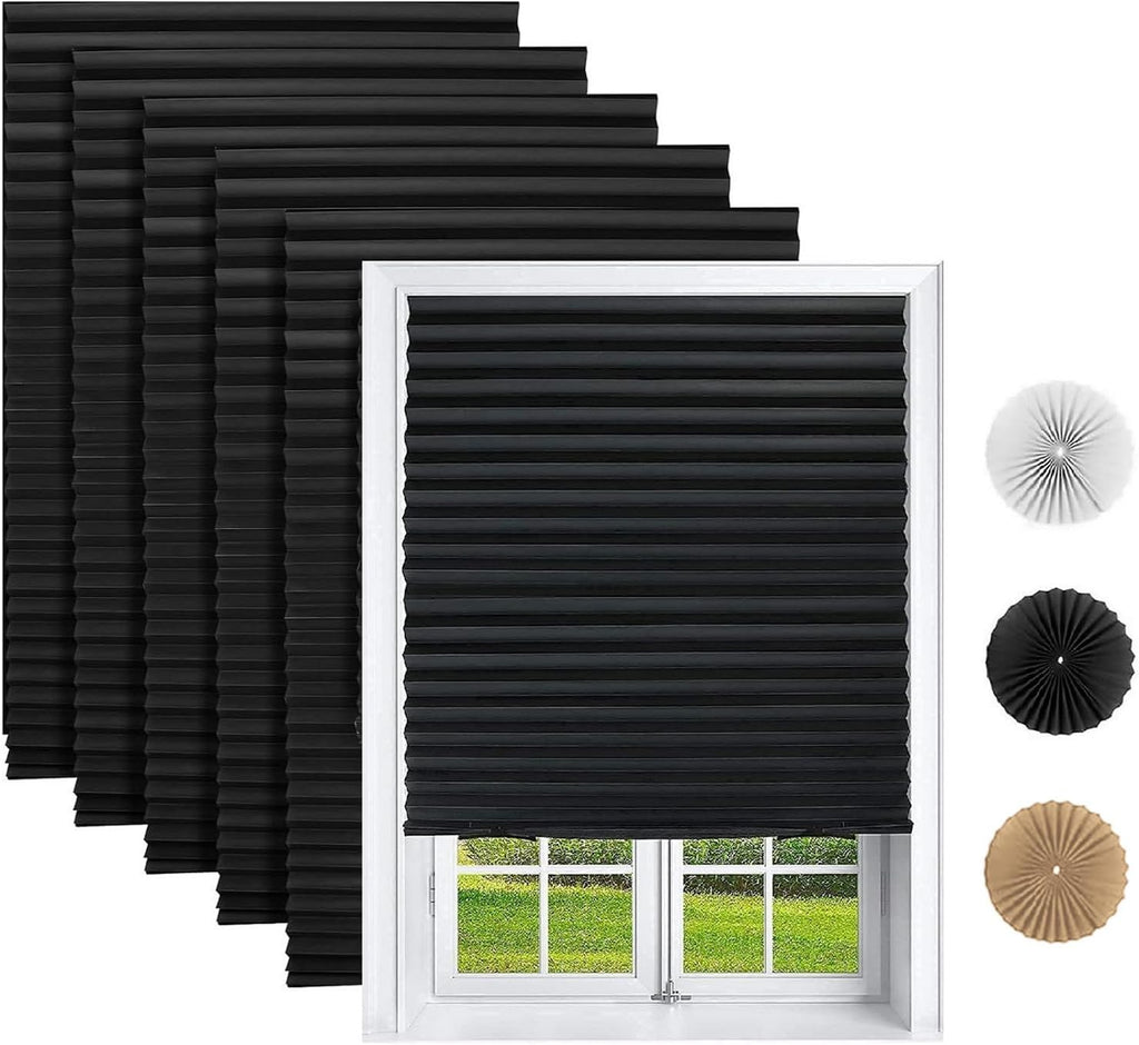 Changshade 6 Pack Temporary Shades,Blackout Pleated Paper Blinds for Indoor Windows Cut to Size Adhesive Paper Shades No Tools No Drilling for Office, Bedroom, Living Room, 36" W x 72" H, Black