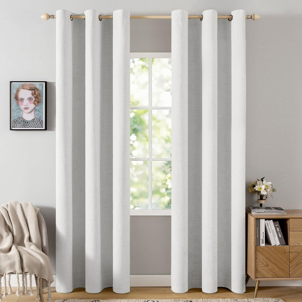 MIULEE 100% Blackout Linen Curtains for Bedroom 52x84 Inches Dusty Blue