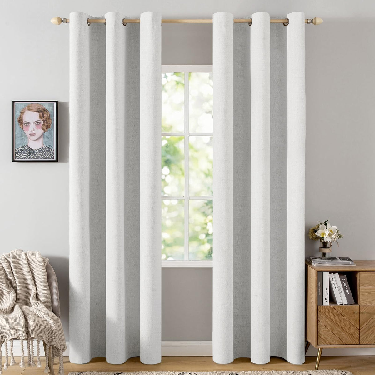 MIULEE 100% Blackout Linen Curtains for Bedroom 52x84 Inches Dusty Blue