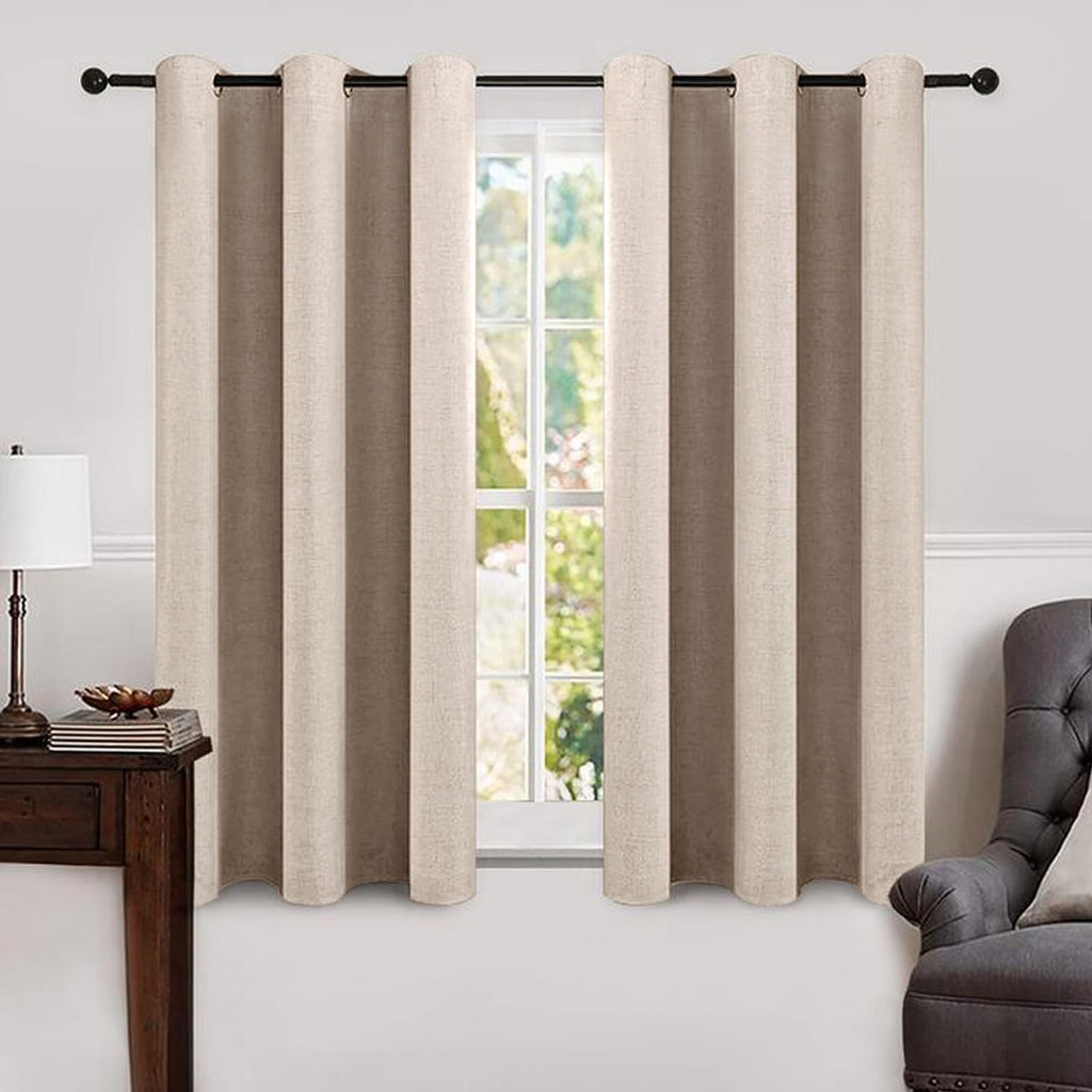 MIULEE 100% Blackout Linen Curtains for Bedroom 52x84 Inches Dusty Blue
